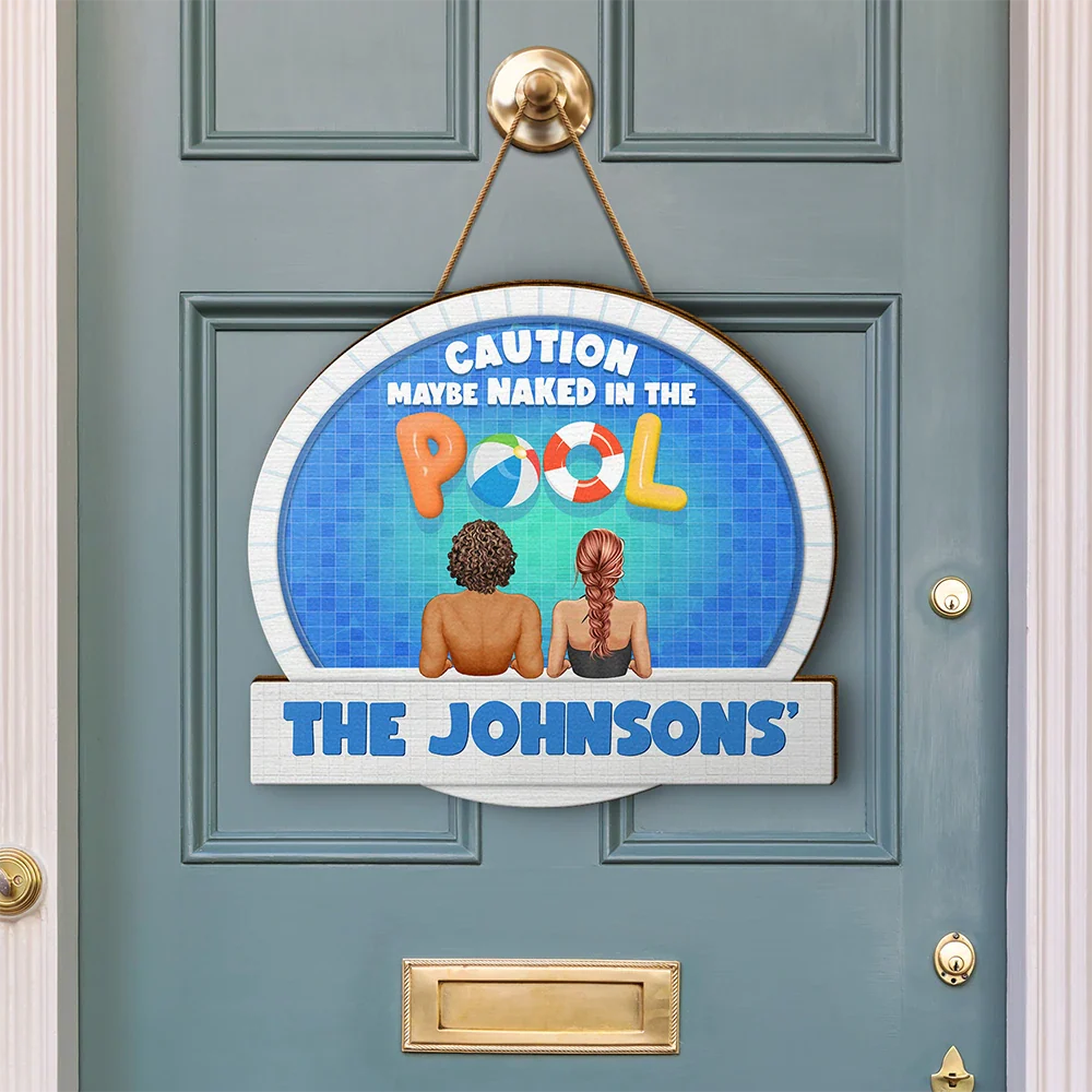 Family,Poolside,Happy - We're In The Pool Family - Personalized Custom Shaped Wood Sign