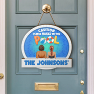 Family,Poolside,Happy - We're In The Pool Family - Personalized Custom Shaped Wood Sign