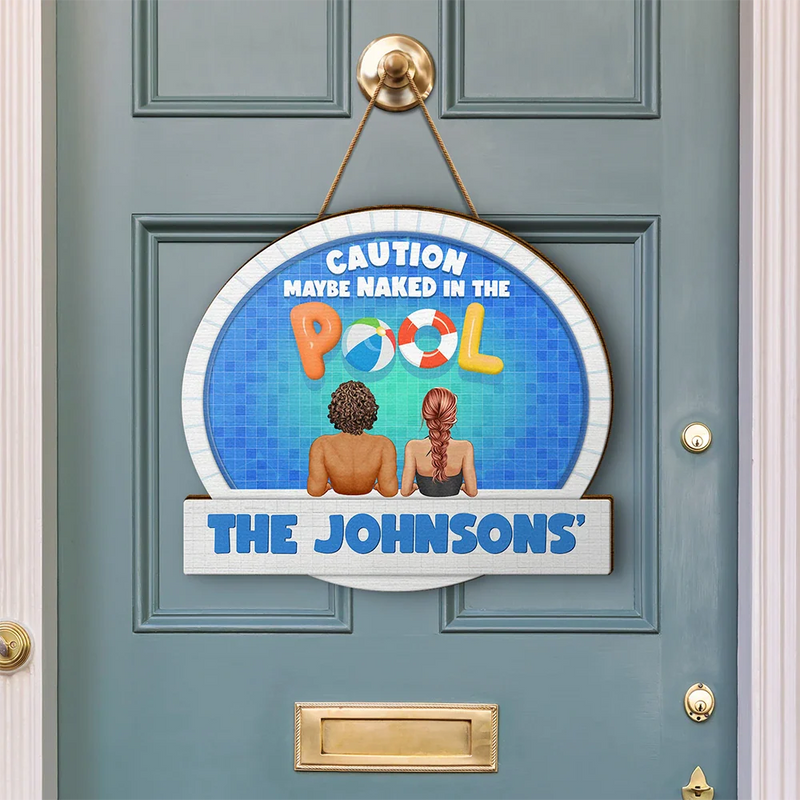 Family,Poolside,Happy - We're In The Pool Family - Personalized Custom Shaped Wood Sign