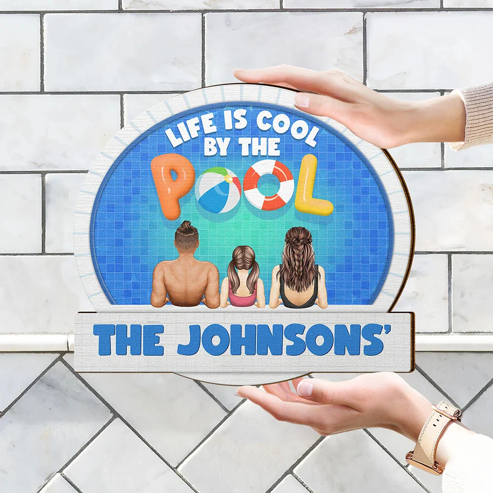 Family,Poolside,Happy - We're In The Pool Family - Personalized Custom Shaped Wood Sign