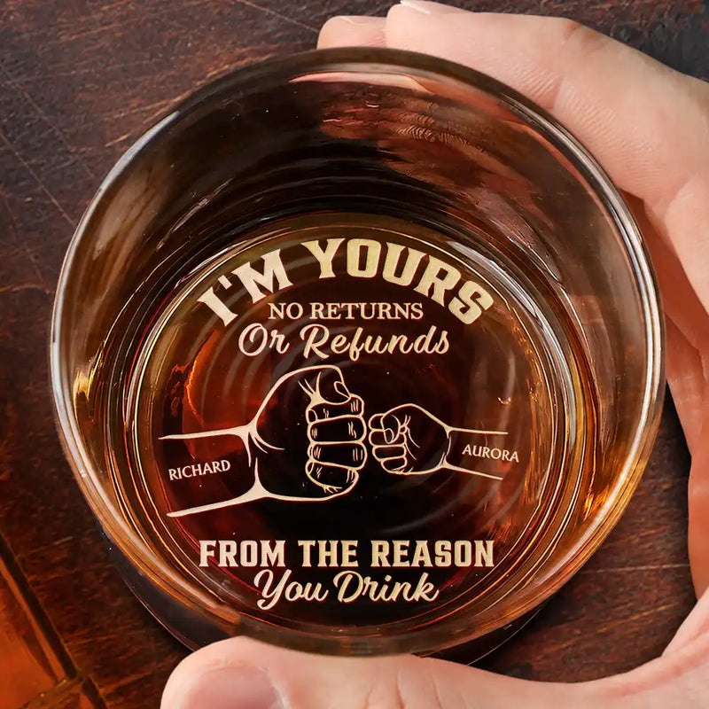 Dad,Children,Gift For Father - Custom Photo We're Yours No Returns Or Refunds Hand Punch - Personalized Engraved Whiskey Glass