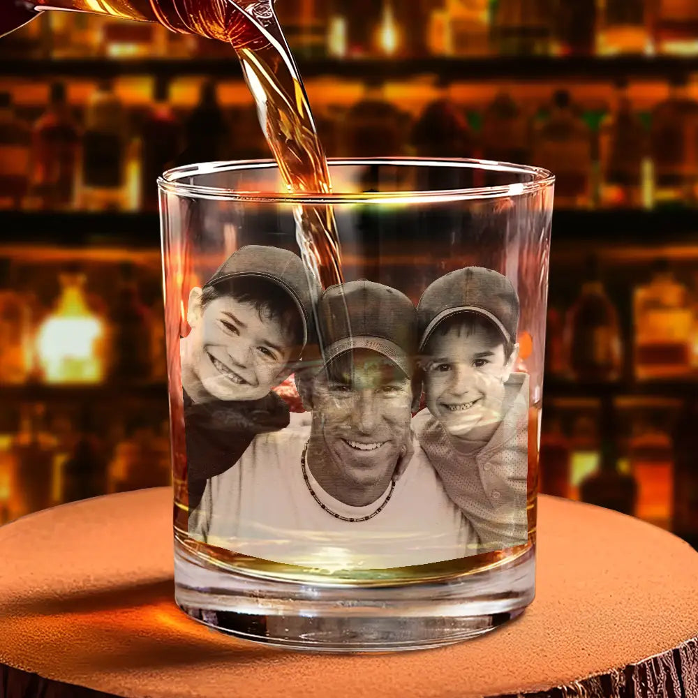 Dad,Children,Gift For Father - Custom Photo We're Yours No Returns Or Refunds Hand Punch - Personalized Engraved Whiskey Glass
