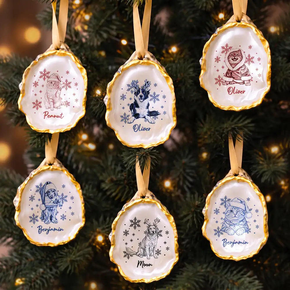 Art Design, Christmas, Custom Photo, Indoor Decor, Pet Lovers, Photo - Pencil Sketch - Bold, Playful - Christmas Gift For Dog Lovers - Personalized Custom Photo Pencil Sketch Snowflake Pet Portrait Oyster Ornament