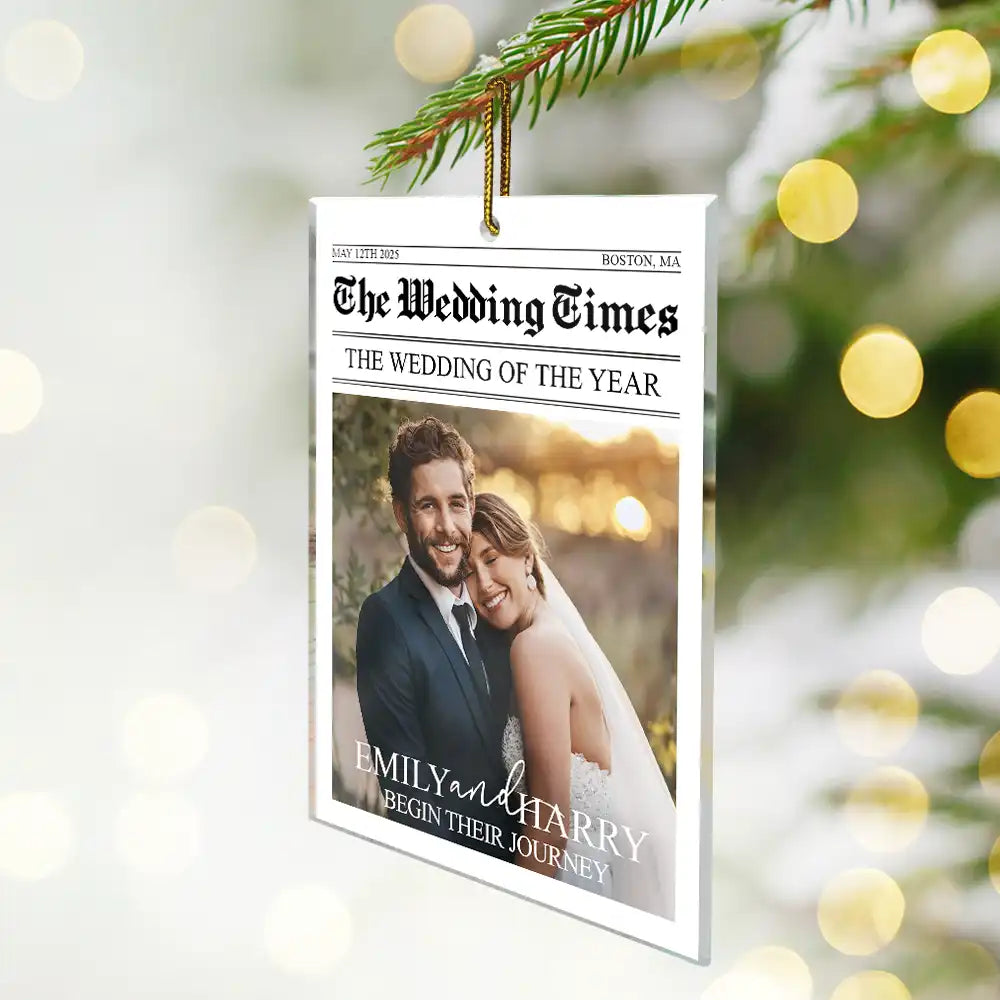 Christmas,Custom Photo,First Christmas,Gift For Couples,Married Couple,Romantic,Top Market,Upload Full Photo - Christmas Gift For Newlywed Couples - Personalized Custom Photo Newspaper Acrylic Ornament