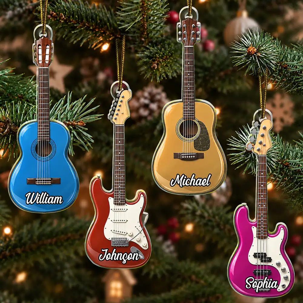 Top Market,Guitar,Christmas,Gifts For Him,Gift For Men,Music,Gift For Yourself,Icon,Happy - Guitar Type Christmas Gift For Guitarist Guitar Lovers - Personalized Custom Shaped Acrylic Ornament