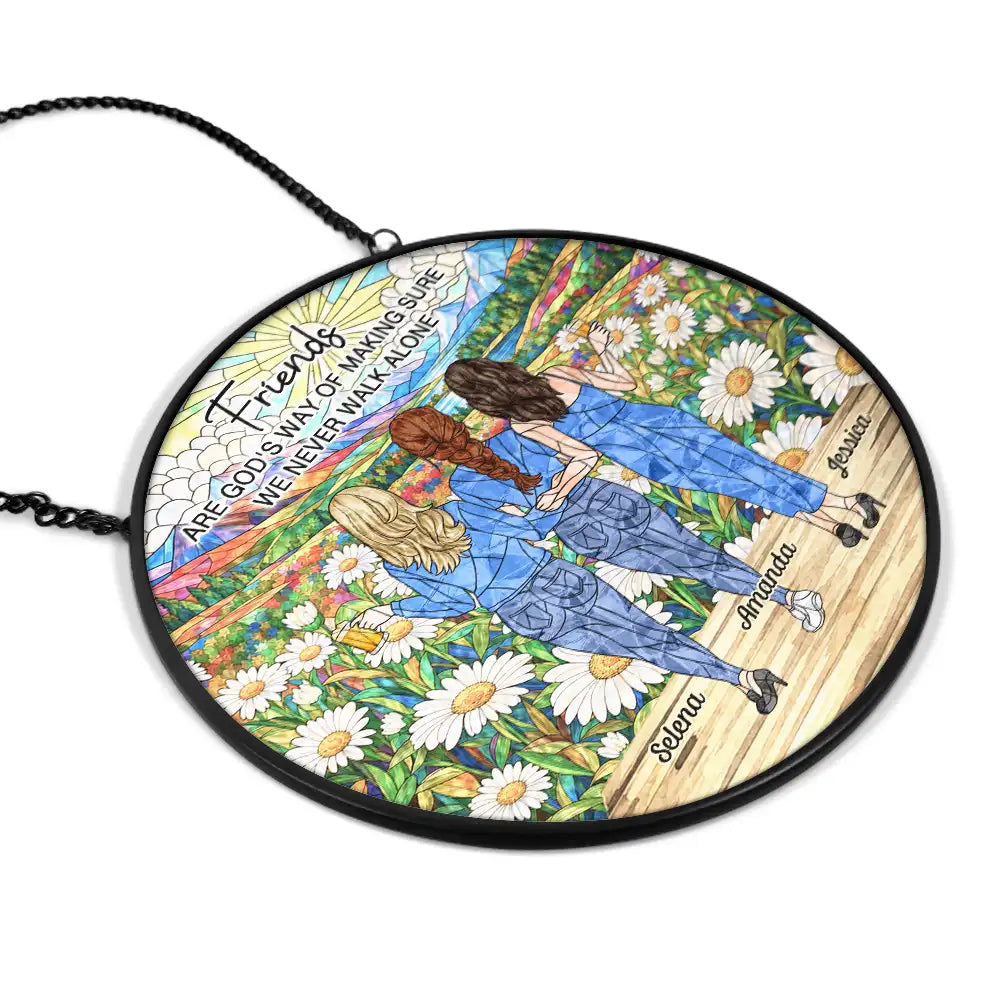 Afro Besties,Christmas,Gift For Bestie,Old Besties,Sentimental,Vector - Bestie Gift - Personalized A True Friendship Is A Journey Stained Glass Window Hanging Suncatcher