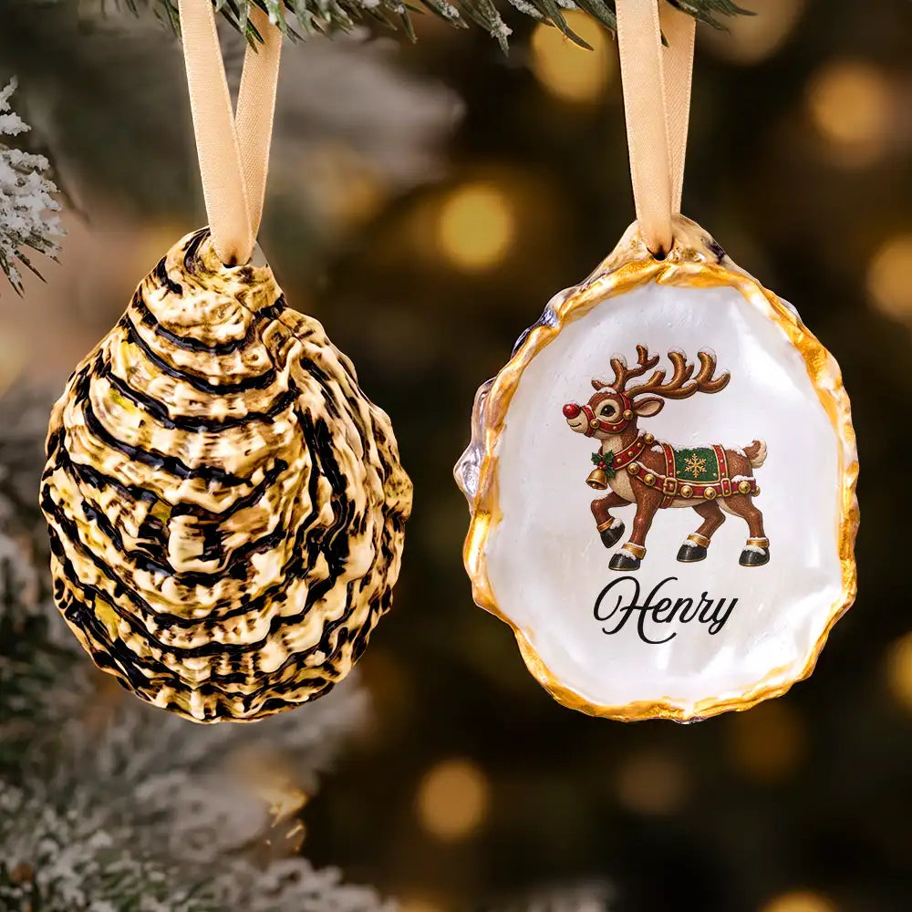 Christmas, Family, Happy, Icon, Indoor Decor - Family Christmas Gift - Personalized Vintage Tree Hanging Decoration Oyster Ornament