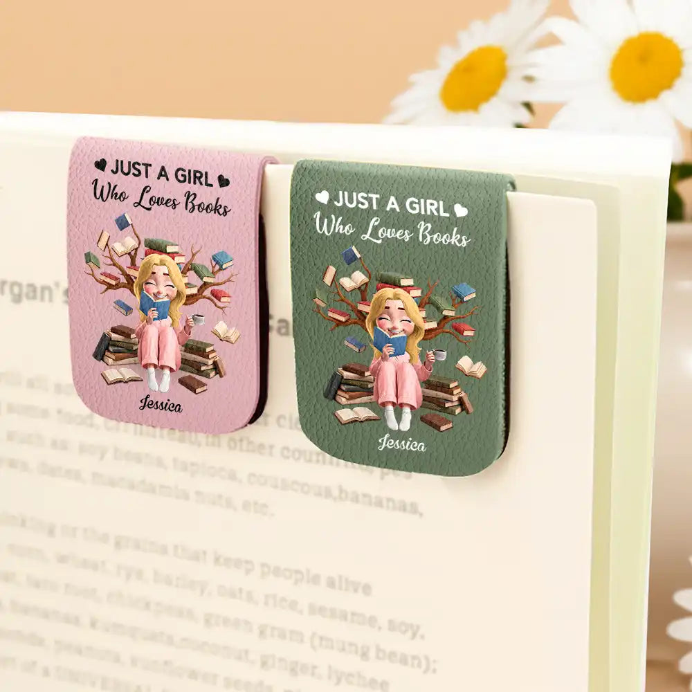 Christmas,Confident,Reading,Vector- Gifts For Book Lovers, Bookworms, Readers - Personalized Just A Girl Who Loves Books Leather Magnetic Bookmark