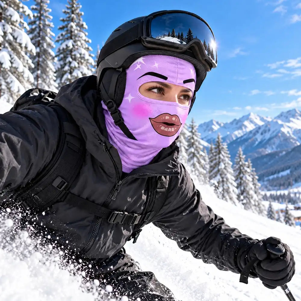 Christmas, Humorous, Icon, Skiing - Funny Matching Gift For Skier Besties - Personalized Glam Face Balaclava Face Mask