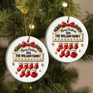 Christmas,Family,Happy,Icon - Christmas Gift For Family - Personalized Christmas Stocking 3D Embossed Circle Ceramic Ornament