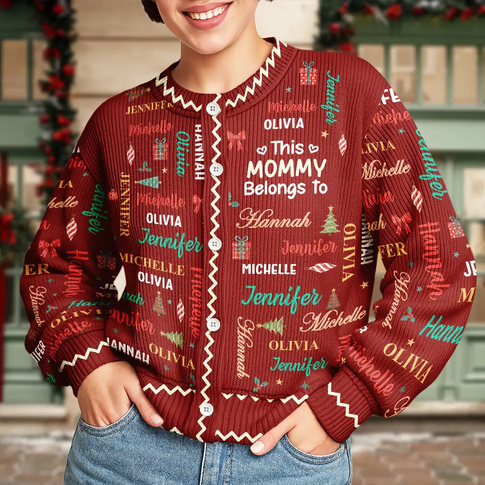 Christmas, Custom Text, Gift For Grandma, Gifts For Her, Happy - Christmas Gift For Grandma Nana - Personalized Kids Names Cardigan