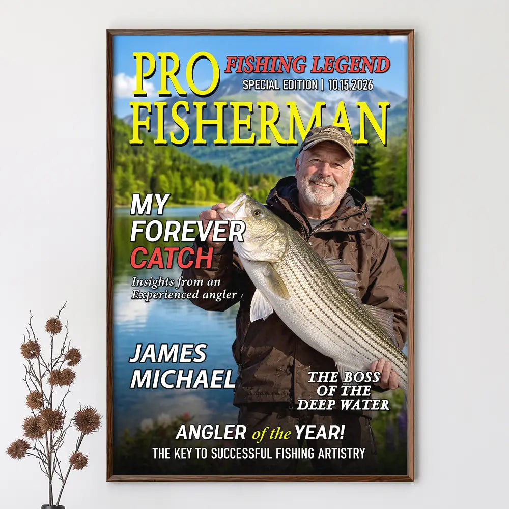 Custom Photo, Fishing, Gift For Men, Gift For Yourself, Gifts For Him, Happy, Remove BG Photo, Top Market - Gift for Fishing Lovers - Personalized Custom Photo Fisherman Of The Year Magazine Poster