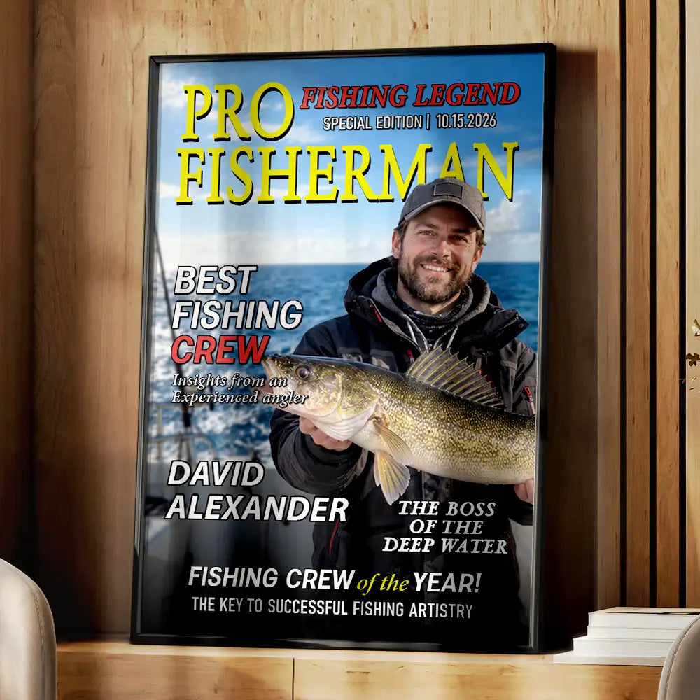 Custom Photo, Fishing, Gift For Men, Gift For Yourself, Gifts For Him, Happy, Remove BG Photo, Top Market - Gift for Fishing Lovers - Personalized Custom Photo Fisherman Of The Year Magazine Poster