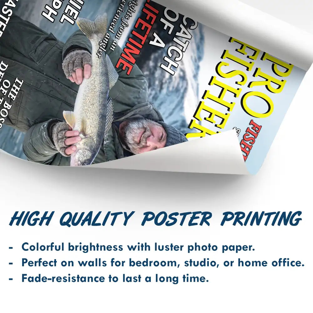 Custom Photo, Fishing, Gift For Men, Gift For Yourself, Gifts For Him, Happy, Remove BG Photo, Top Market - Gift for Fishing Lovers - Personalized Custom Photo Fisherman Of The Year Magazine Poster