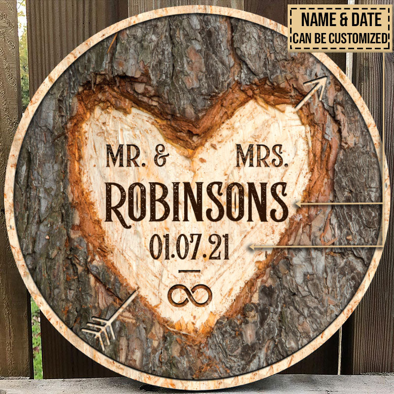 Wedding Mr & Mrs Forever Custom Wood Circle Sign