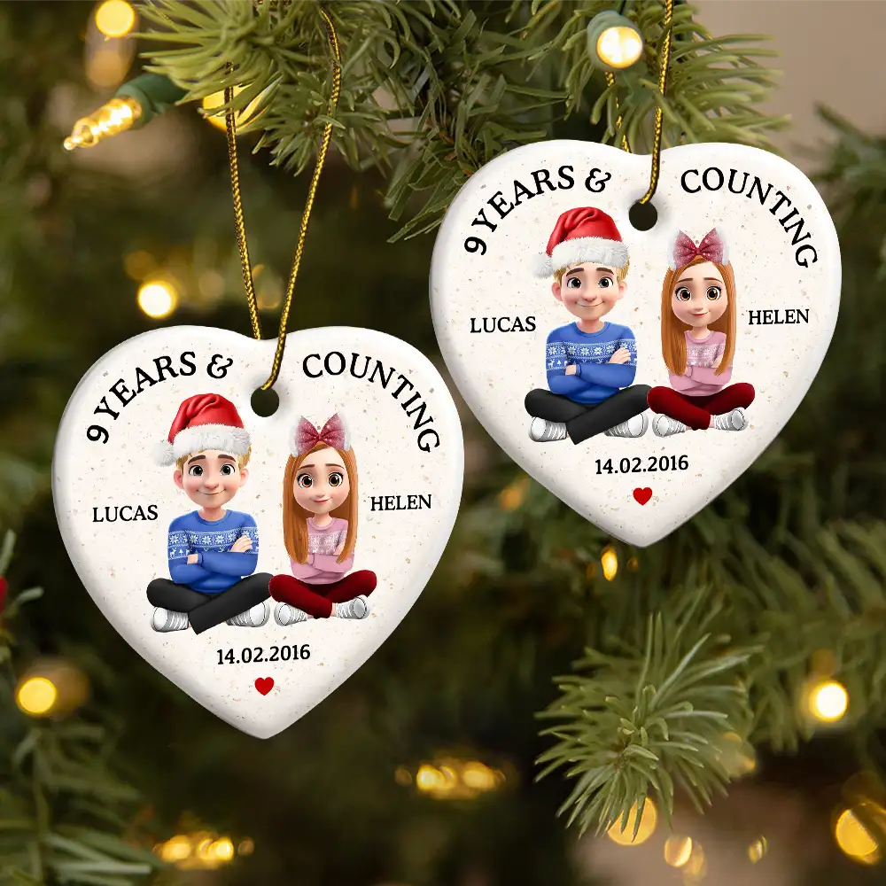 Love, Gift For Couples, Gift For Husband, Gift For Wife, Christmas, Wedding Anniversary, Married - Wedding Anniversary Many Years And Couting - Personalized Heart Ceramic Ornament