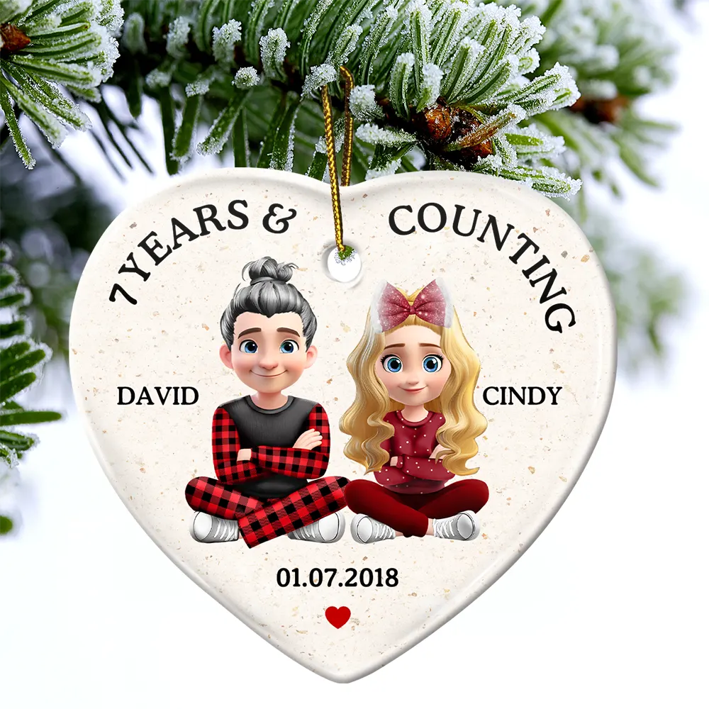 Love, Gift For Couples, Gift For Husband, Gift For Wife, Christmas, Wedding Anniversary, Married - Wedding Anniversary Many Years And Couting - Personalized Heart Ceramic Ornament