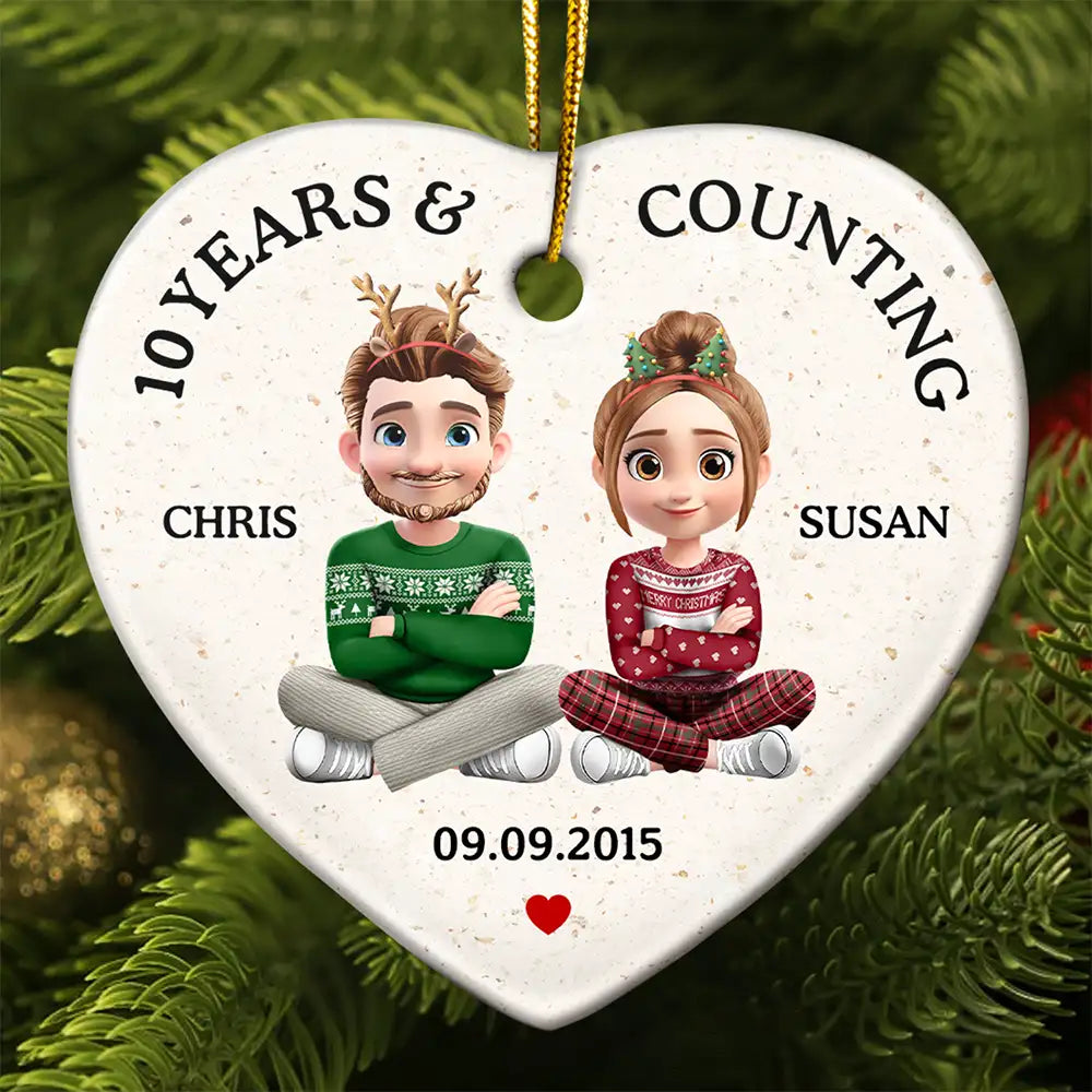 Wedding Anniversary Many Years And Couting - Personalized Heart Ceramic Ornament