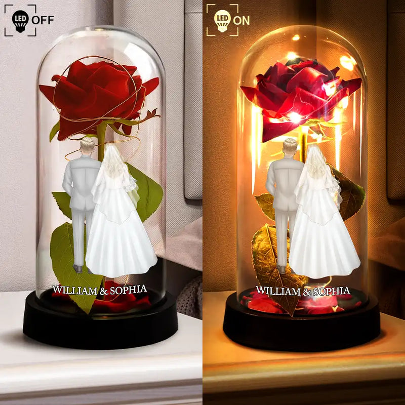 Gift For Couples,Old Couples,Gift For Husband,Gift For Wife,LGBT,Love,Married ,Engaged,Wedding,Wedding Anniversary - Wedding Couple - Personalized Everlasting Rose Dome Lamp