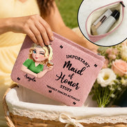Confident, Bachelorette, Gift For Yourself, Gift For Women, Vector - Wedding Day Important Bride Bridesmaid Stuff - Personalized Corduroy Makeup Bag