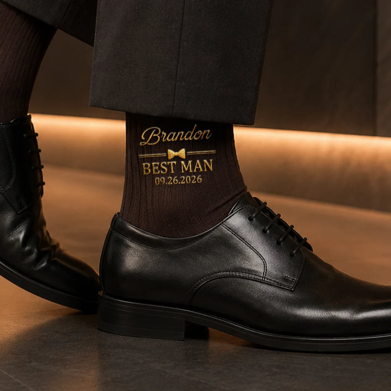 Gift For Men, Gift For Yourself, Wedding, Confident, Custom Text - Wedding Groom Best Man Groomsman - Personalized Embroidered Socks
