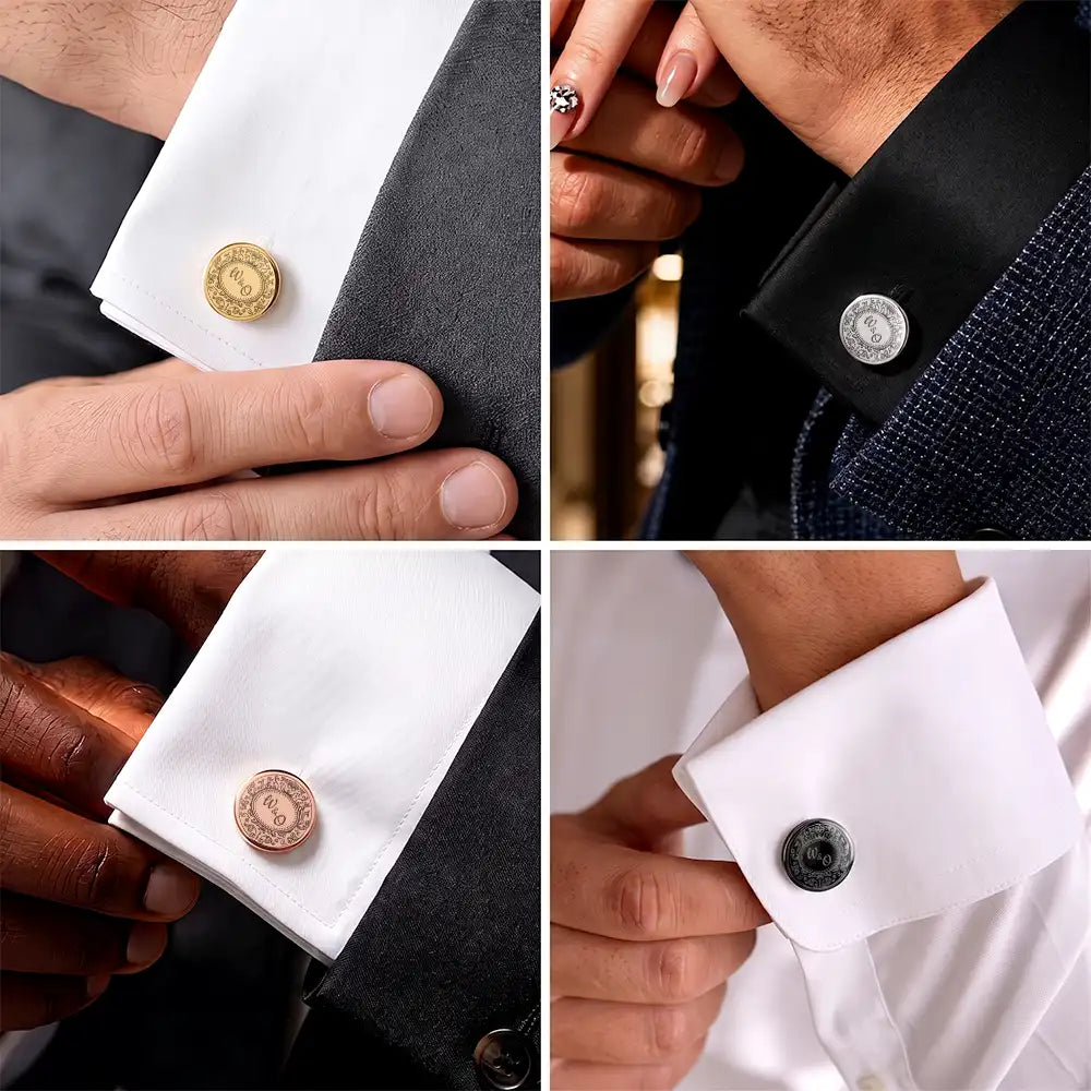Gift For Brother, Gift For Cousin, Gift For Sibling, Romantic, Wedding, Custom Text - Wedding Initials Date - Personalized Circular Cufflinks