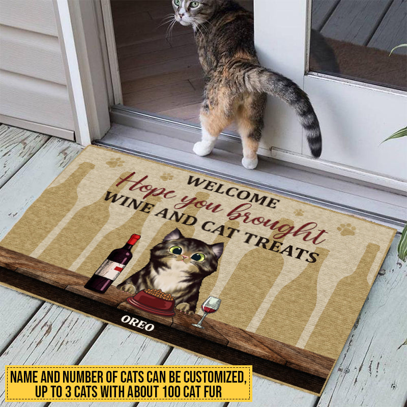 Welcome Hope You Brought Wine And Cat Treats, Cat Lover Gift, Custom Doormat