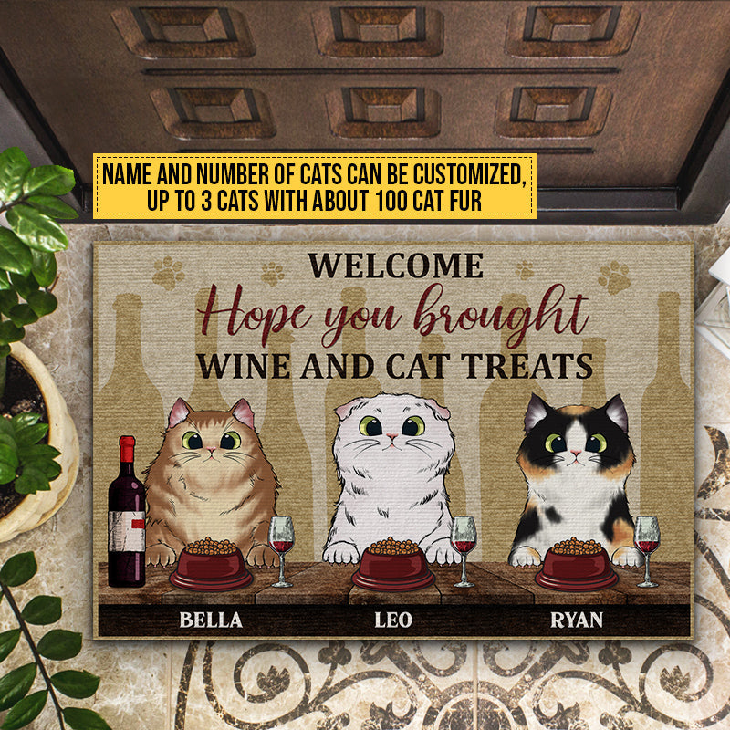 Welcome Hope You Brought Wine And Cat Treats, Cat Lover Gift, Custom Doormat