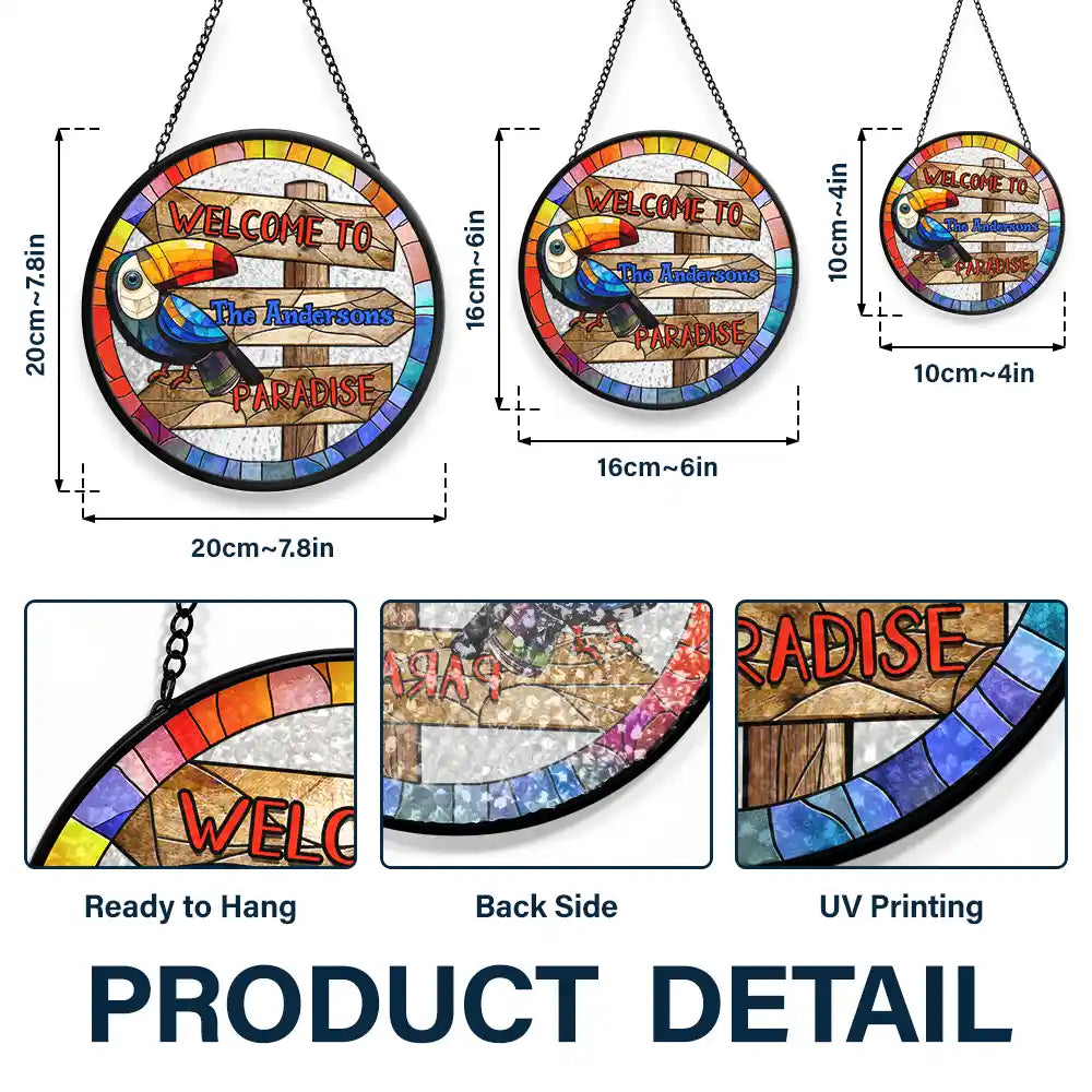 Gift For Couples,Gift For Wife,Gift For Husband,Gift For Boyfriend,Gift For Girlfriend,Gift For Yourself,Family,Summer,Beach - Welcome To Paradise - Personalized Stained Glass Window Hanging Suncatcher