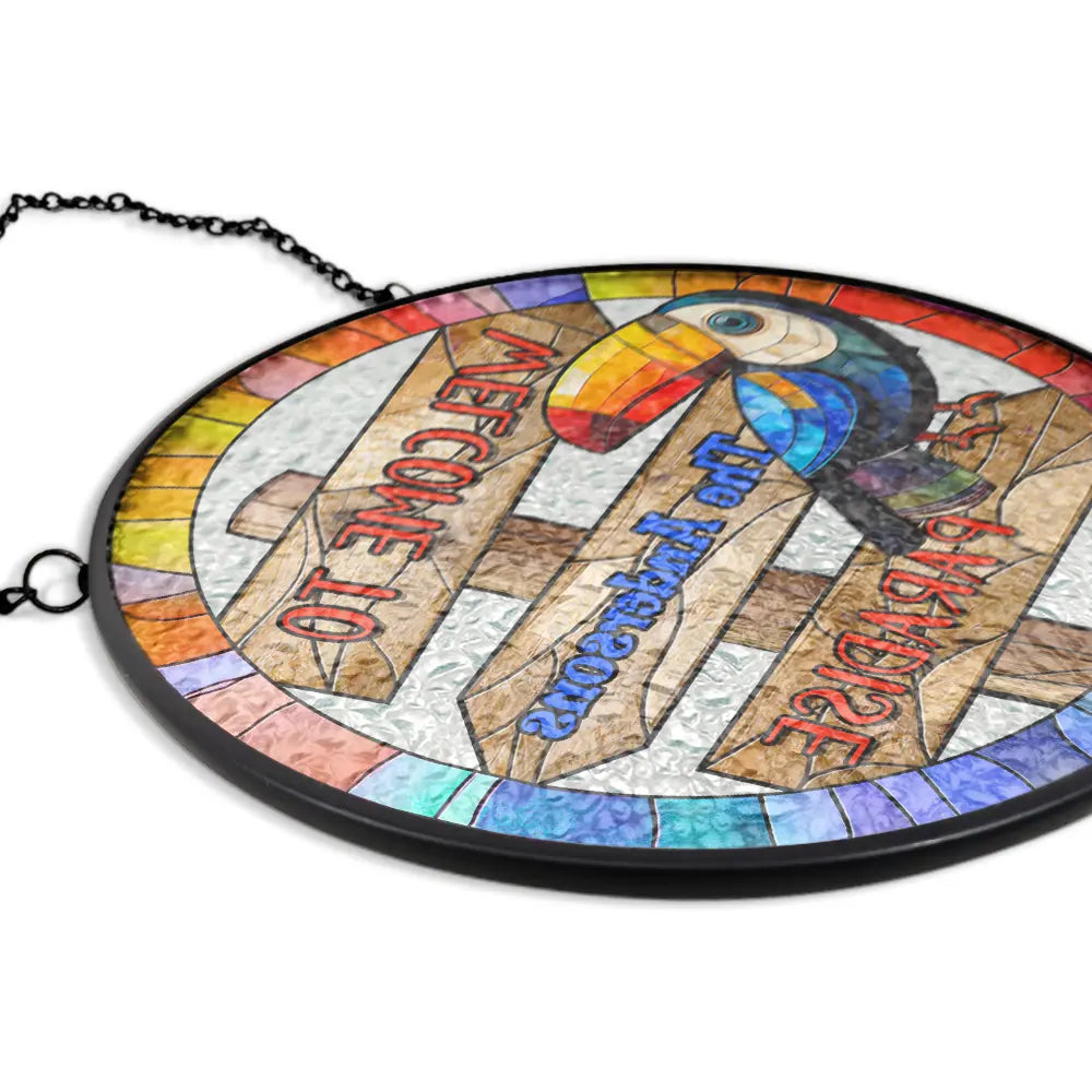 Gift For Couples,Gift For Wife,Gift For Husband,Gift For Boyfriend,Gift For Girlfriend,Gift For Yourself,Family,Summer,Beach - Welcome To Paradise - Personalized Stained Glass Window Hanging Suncatcher