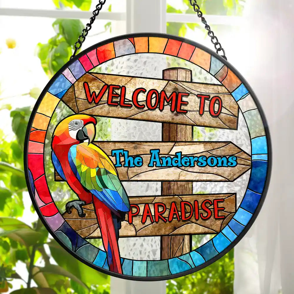 Gift For Couples,Gift For Wife,Gift For Husband,Gift For Boyfriend,Gift For Girlfriend,Gift For Yourself,Family,Summer,Beach - Welcome To Paradise - Personalized Stained Glass Window Hanging Suncatcher