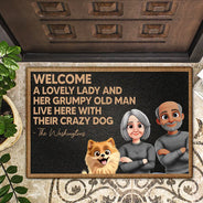 Gift For Couples,Old Couples,Gift For Husband,Gift For Wife,Dog Lovers,Dog Couple,Pet Lovers,Funny - Welcome A Lovely Lady And A Grumpy Old Man Live Here 3D Dog - Personalized Doormat
