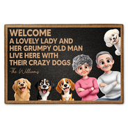 Gift For Couples,Old Couples,Gift For Husband,Gift For Wife,Dog Lovers,Dog Couple,Pet Lovers,Funny - Welcome A Lovely Lady And A Grumpy Old Man Live Here 3D Dog - Personalized Doormat