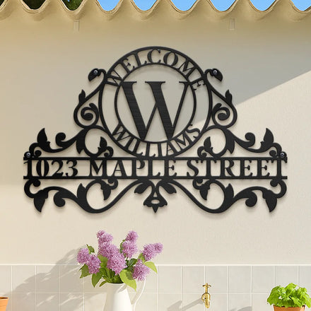 Welcome Family Name Monogram - Personalized Cutout Metal Sign