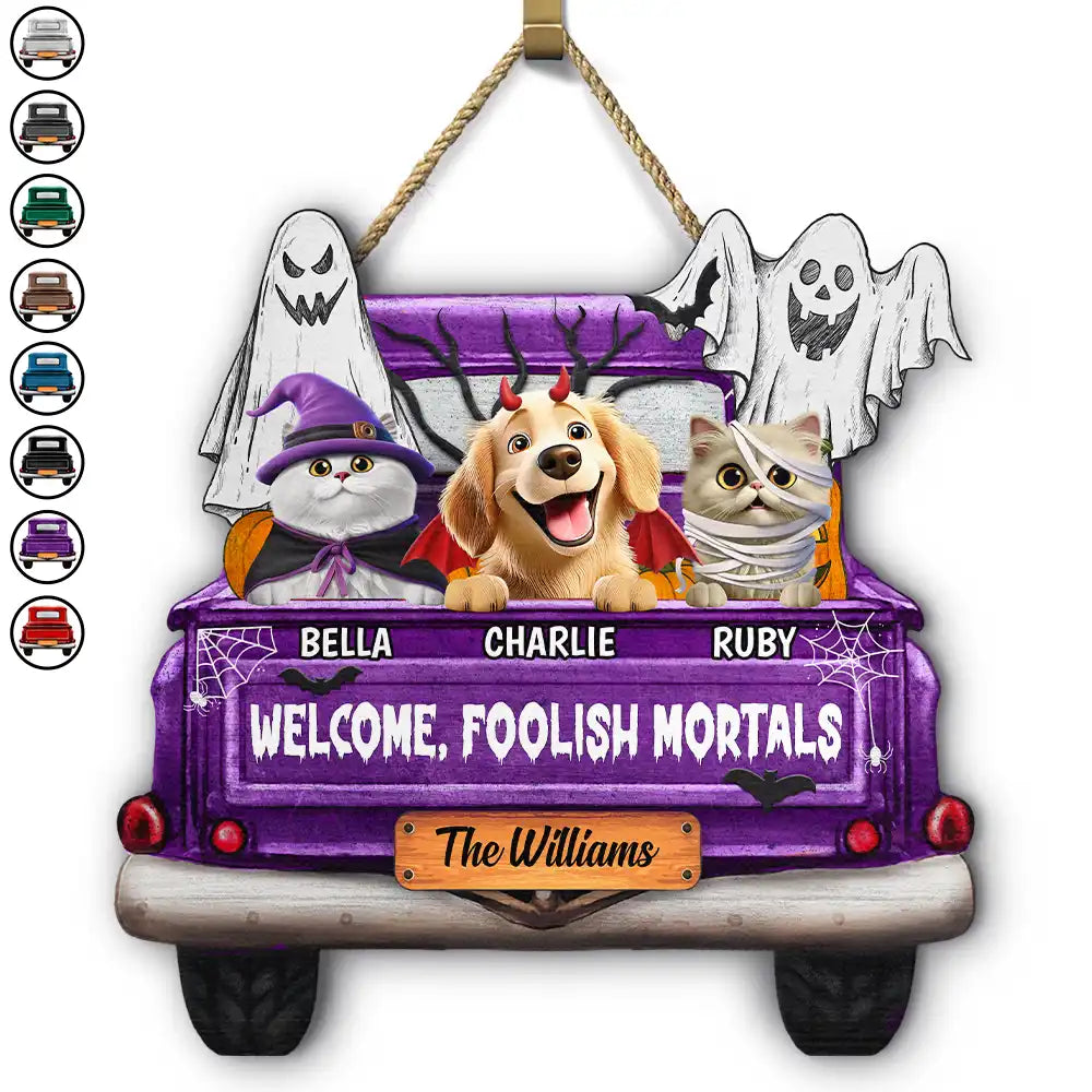 Halloween,Pet Lovers,Cat Lovers - Welcome Foolish Mortals - Personalized Custom Shaped Wood Sign