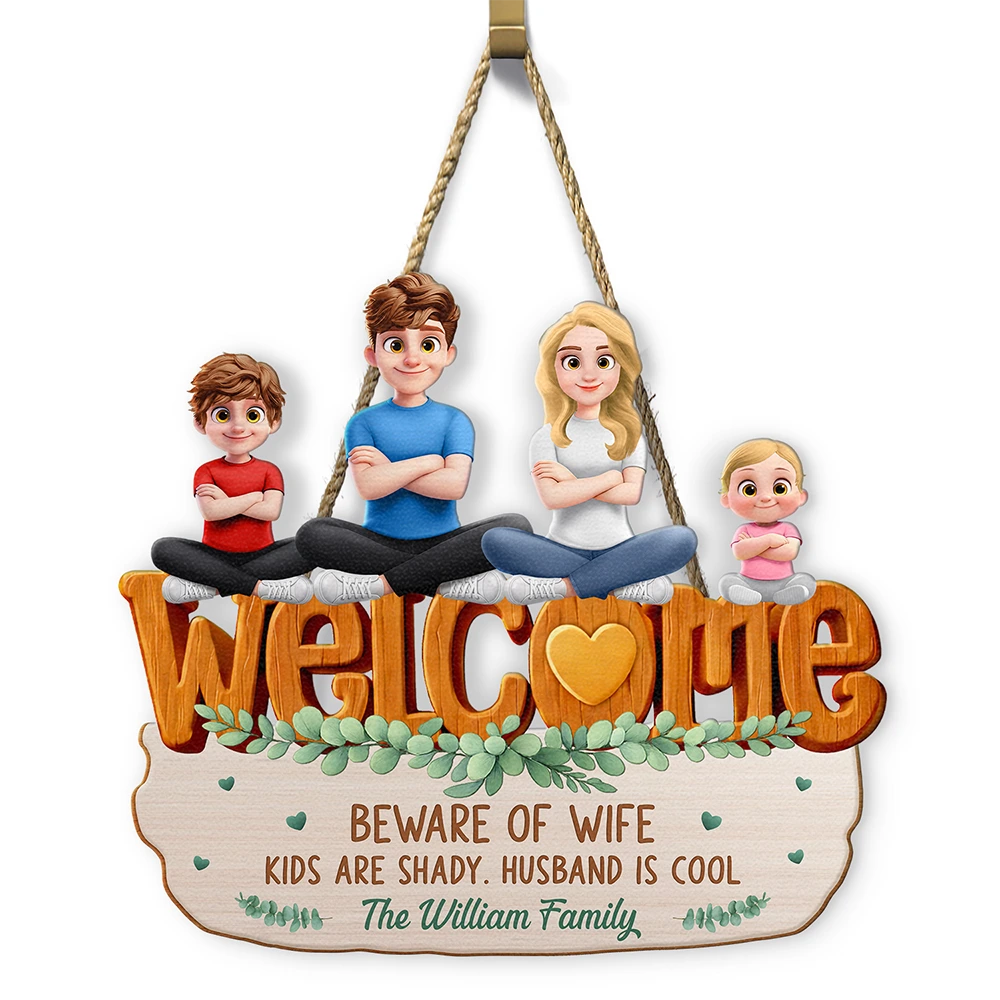 Welcome Beware Of Wife Kids Are Shady Husband Is Cool - Personalized Custom Shaped Wood Sign