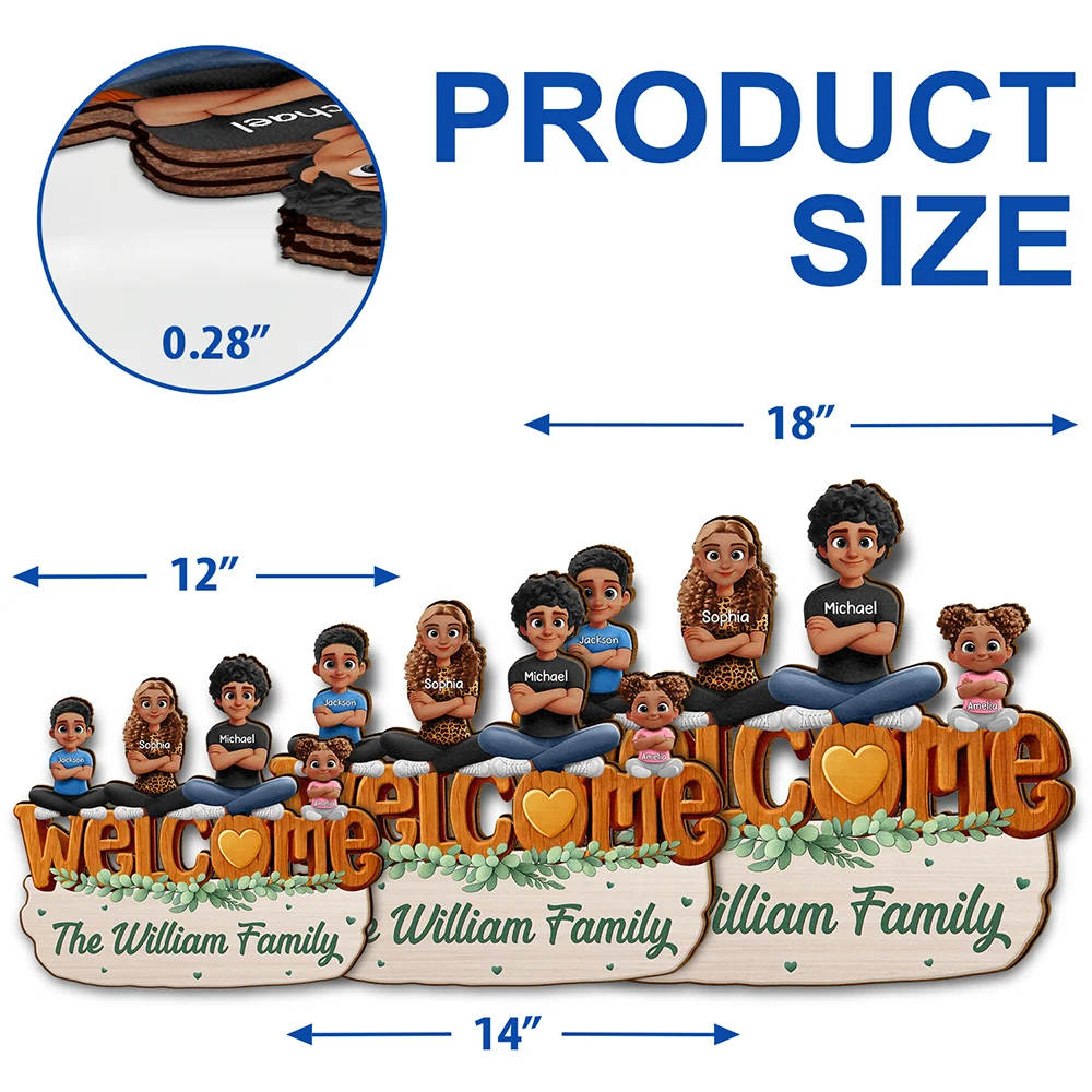 Parents,Gift For Grandparents,Family,Happy - Welcome Happy Family 3D Effect - Personalized Custom Shaped Wood Sign