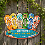 Summer, Grandparents, Top Market, Adorable, Custom Text - Welcome To Grandma Grandpa House - Personalized Custom Shaped Wood Sign