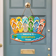 Summer, Grandparents, Top Market, Adorable, Custom Text - Welcome To Grandma Grandpa House - Personalized Custom Shaped Wood Sign