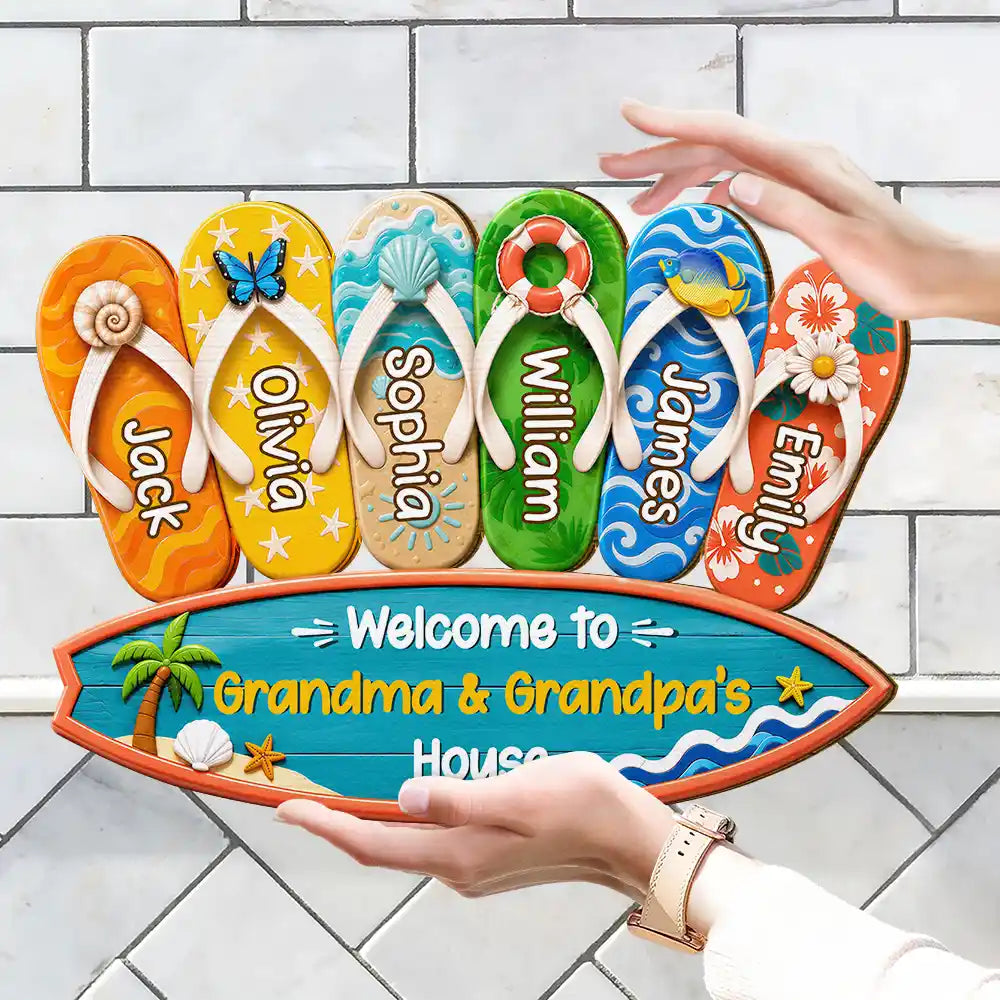 Summer, Grandparents, Top Market, Adorable, Custom Text - Welcome To Grandma Grandpa House - Personalized Custom Shaped Wood Sign