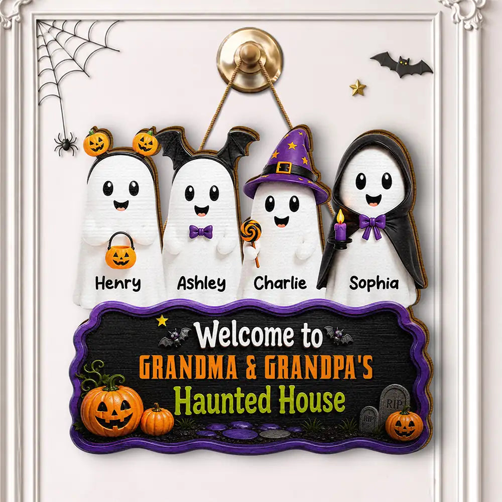 Adorable,Halloween,Grandparents,Icon - Welcome To Haunted House Halloween Boo - Personalized Custom Shaped Wood Sign