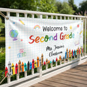 Teacher, Playful, Back To School, Custom Text - Welcome To Kindergarten Back To School - Personalized Horizontal Banner