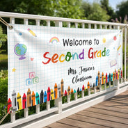 Teacher, Playful, Back To School, Custom Text - Welcome To Kindergarten Back To School - Personalized Horizontal Banner
