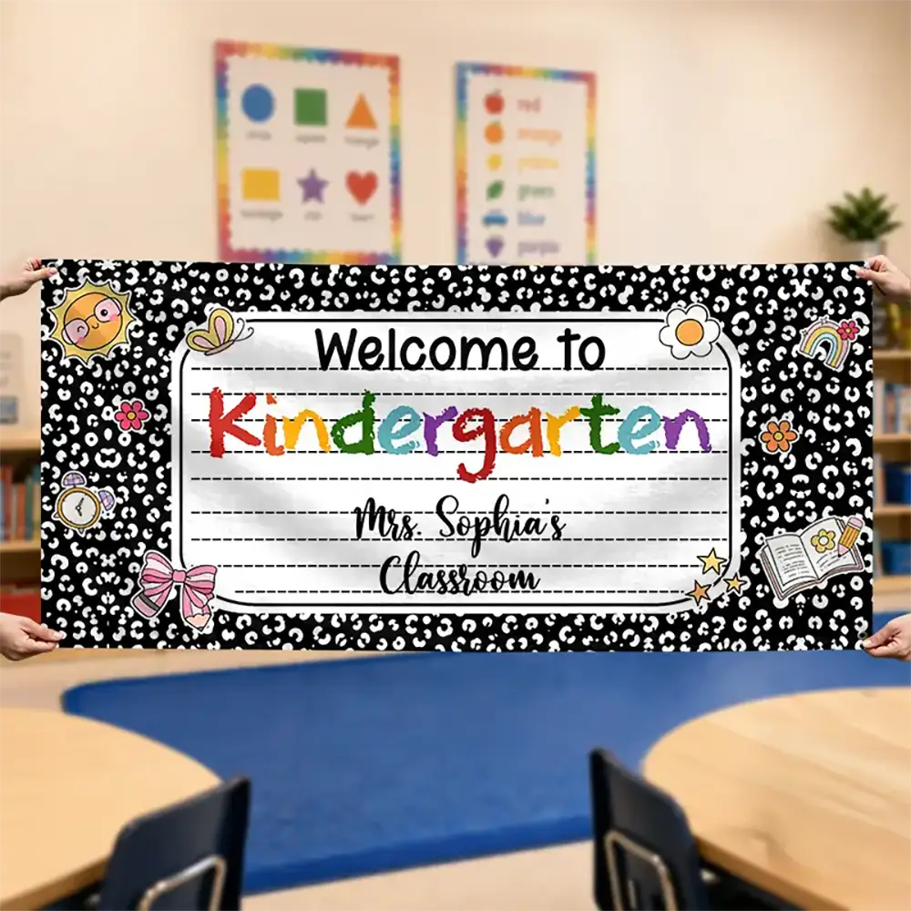 Teacher, Playful, Back To School, Custom Text - Welcome To Kindergarten Back To School - Personalized Horizontal Banner