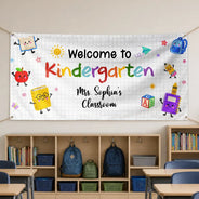 Teacher, Playful, Back To School, Custom Text - Welcome To Kindergarten Back To School - Personalized Horizontal Banner