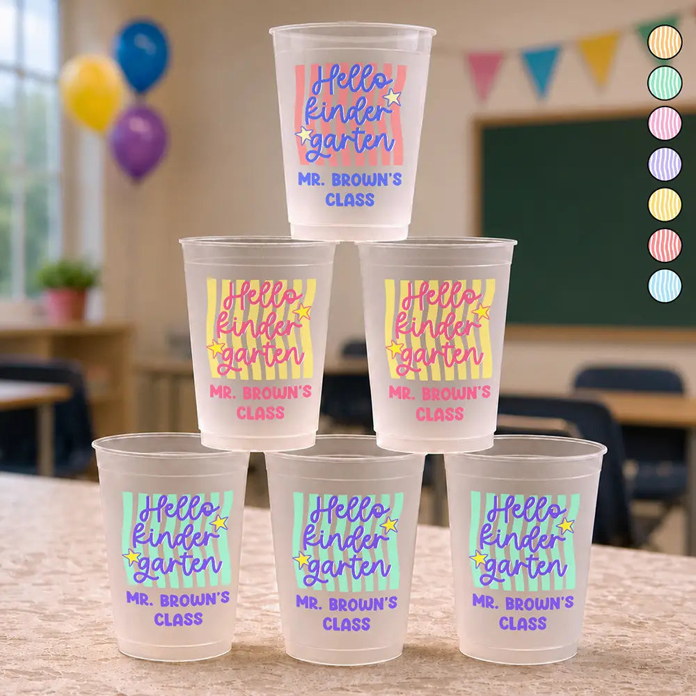 Teacher, Playful, Back To School, Custom Text - Welcome To Kindergarten First Grade - Personalized Frosted Cups