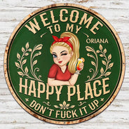 Gardening, Gift For Yourself, Gift For Women, Summer, Humorous, Vector - Welcome To My Happy Place - Personalized Custom Shaped Metal Sign