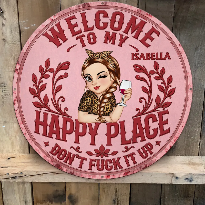 Gardening, Gift For Yourself, Gift For Women, Summer, Humorous, Vector - Welcome To My Happy Place - Personalized Custom Shaped Metal Sign