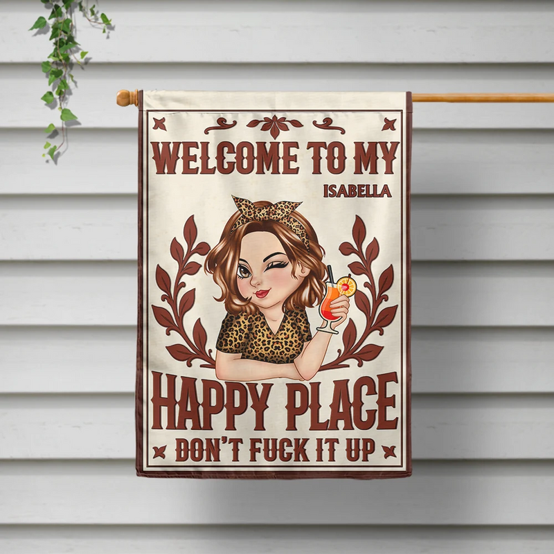 Gardening, Gift For Yourself, Gift For Women, Summer, Humorous, Vector - Welcome To My Happy Place - Personalized Flag