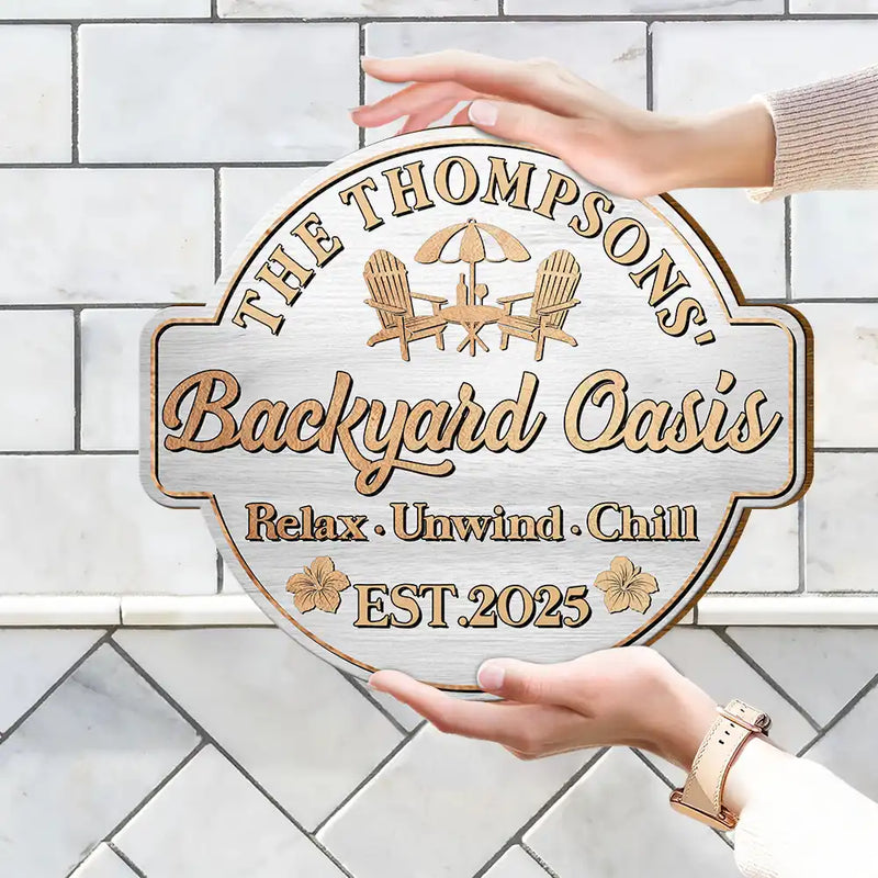 Backyard,Old Couples,Summer,Happy - Welcome To Our Backyard Oasis - Personalized Custom Shaped Wood Sign